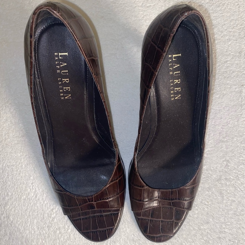 LRL | Croc Embossed d'Orsay Heels in Brown Sz 8.5B